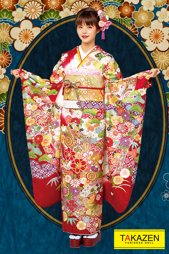 プレミアム古典　赤/クリーム/ゴールド(金色)　　上品　最高級　華やか古典振袖ネットレンタル　桂由美プレミアム　　21033