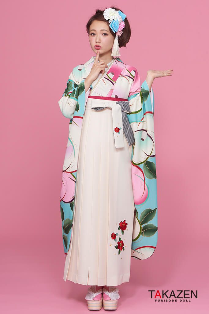 レトロ　白/ピンク/ブルー(水色)　人気　個性的　人とかぶらない　アンティーク調袴ネットレンタル　R30009