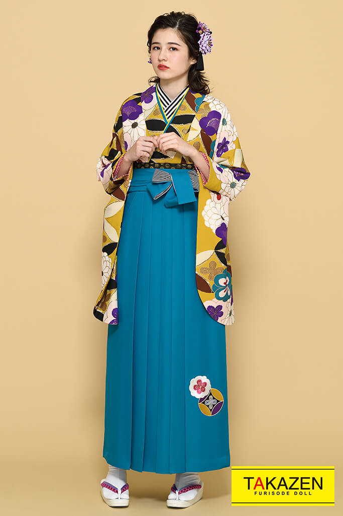 正統派古典 紫/クリーム/カラシ　和柄　個性的　目立つ袴ネットレンタル　華やか　古風　K21022