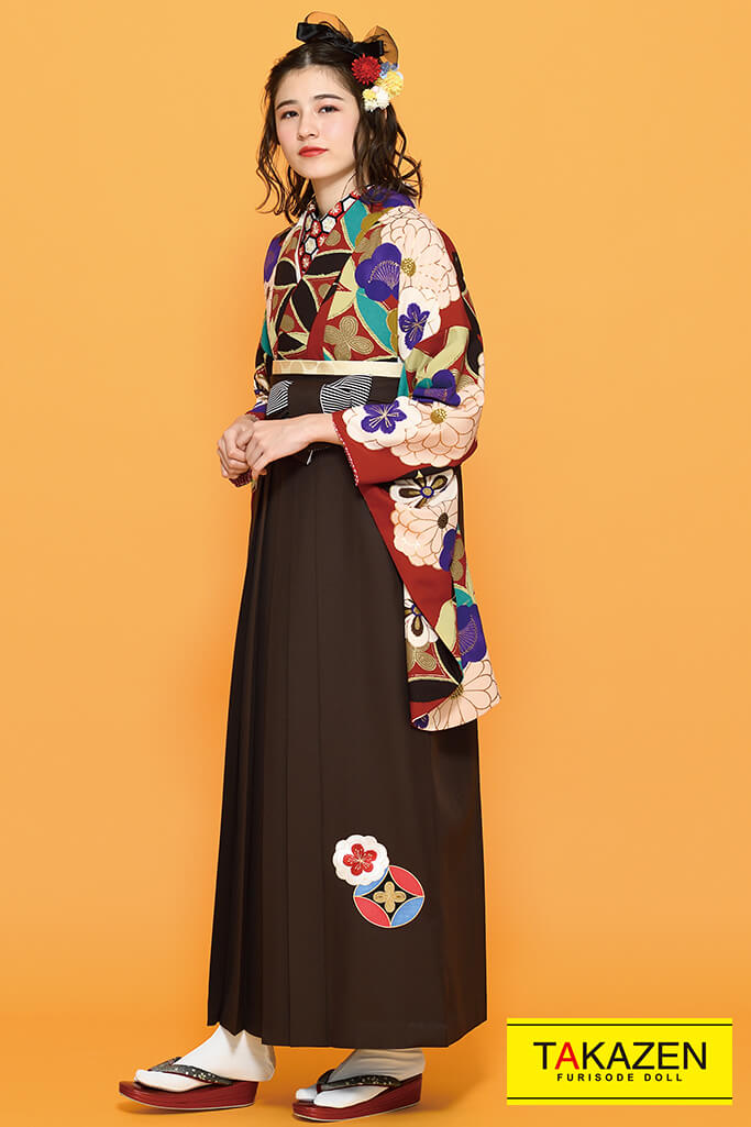 個性派古典　紫/エンジ/カラシ　菊柄　おしゃれ袴ネットレンタル　派手　可愛い　　K21021