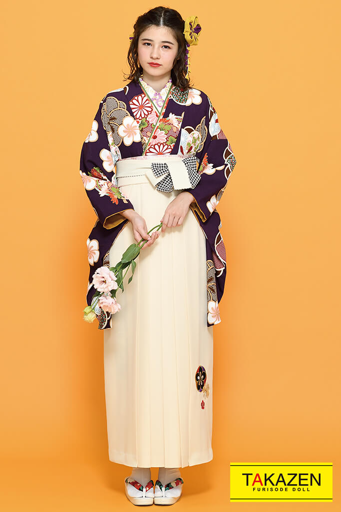個性派古典　茶/クリーム　花柄　可愛らしい袴ネットレンタル　おしゃれ　K21015