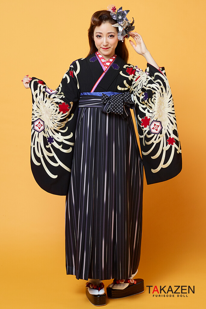 クール系　黒/白　乱菊柄　大柄　派手　目立つ　渋い　かっこいい　被らない袴ネットレンタル　R31007