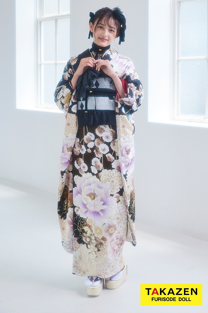 九重×中村里砂ブランド振袖　ブラウン/茶色　ボタン柄/大柄　アンティーク調　ウォームカラー　チョーカー　おしゃれ　大峰ユリホ　LB24