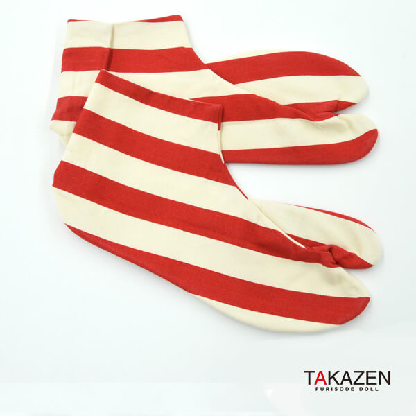 【成人式振袖/卒業式袴/通販大人気柄足袋】レトロ/ストライプ柄　白/赤
