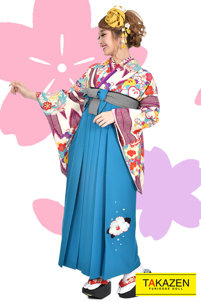 レトロモダン　紫/白/クリーム/ブルー　個性的袴ネットレンタル　おしゃれ　古典風　R30044