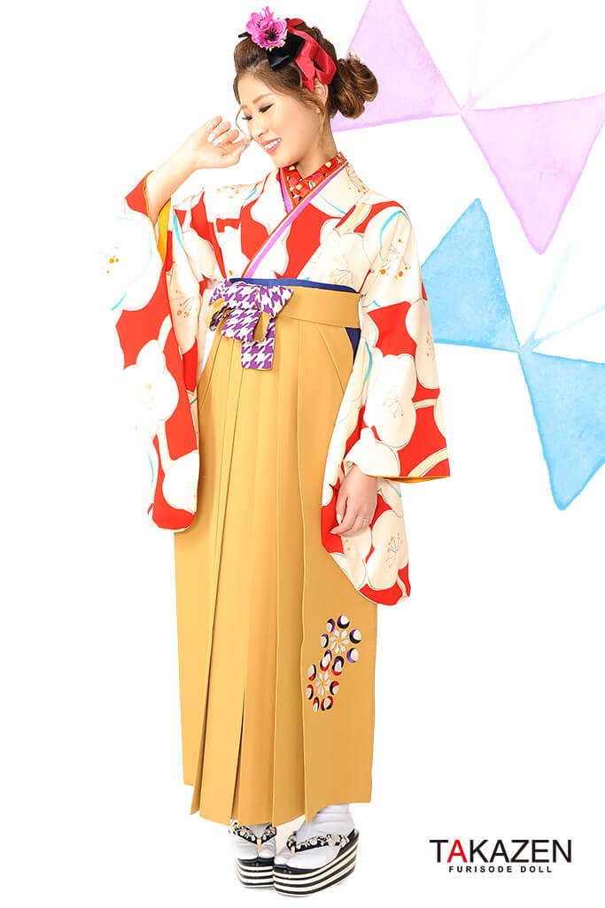 レトロ　赤/白　梅柄　アンティーク調袴ネットレンタル　可愛い　RY005