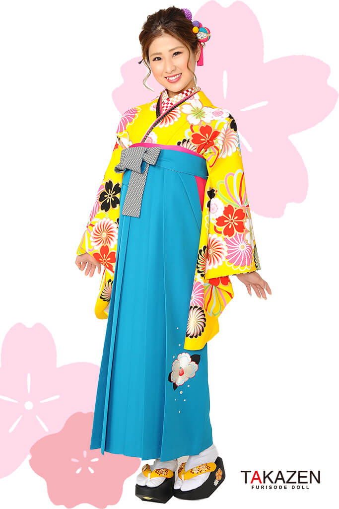 レトロポップ　黄色/赤/白　ビタミンカラー　人気　個性的袴ネットレンタル　目立つ　カラフルRY016