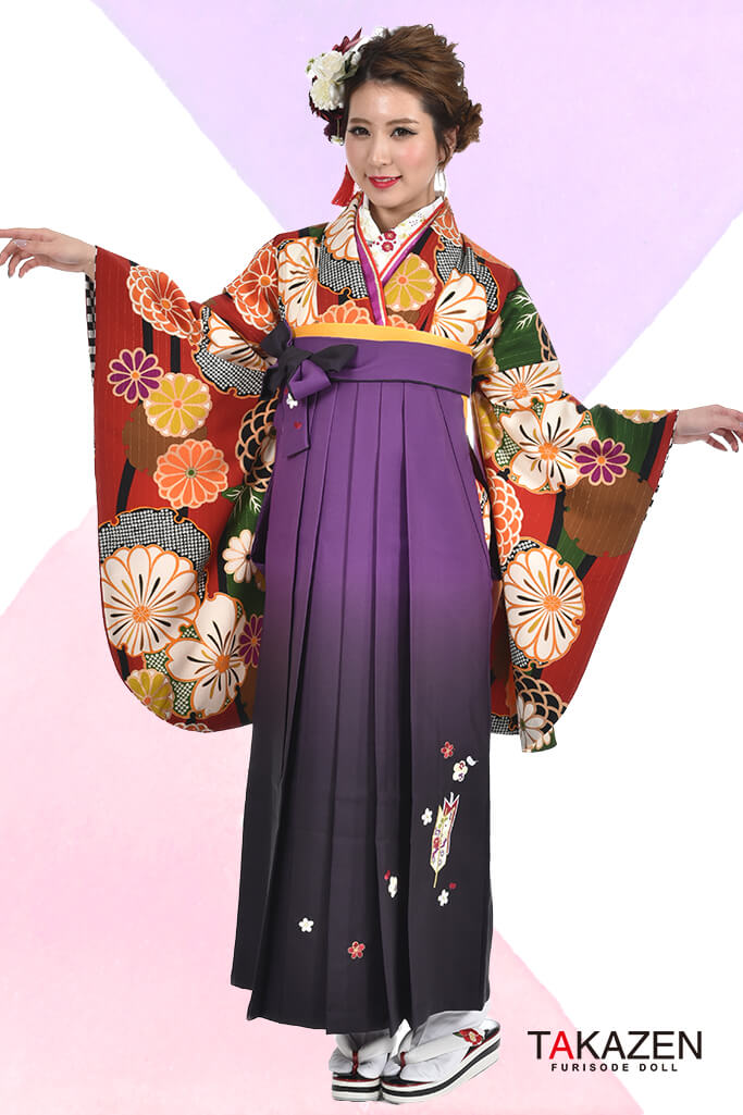 レトロモダン　エンジ/グリーン/白　花柄　可愛い　大人　オシャレ袴ネットレンタル　RY026