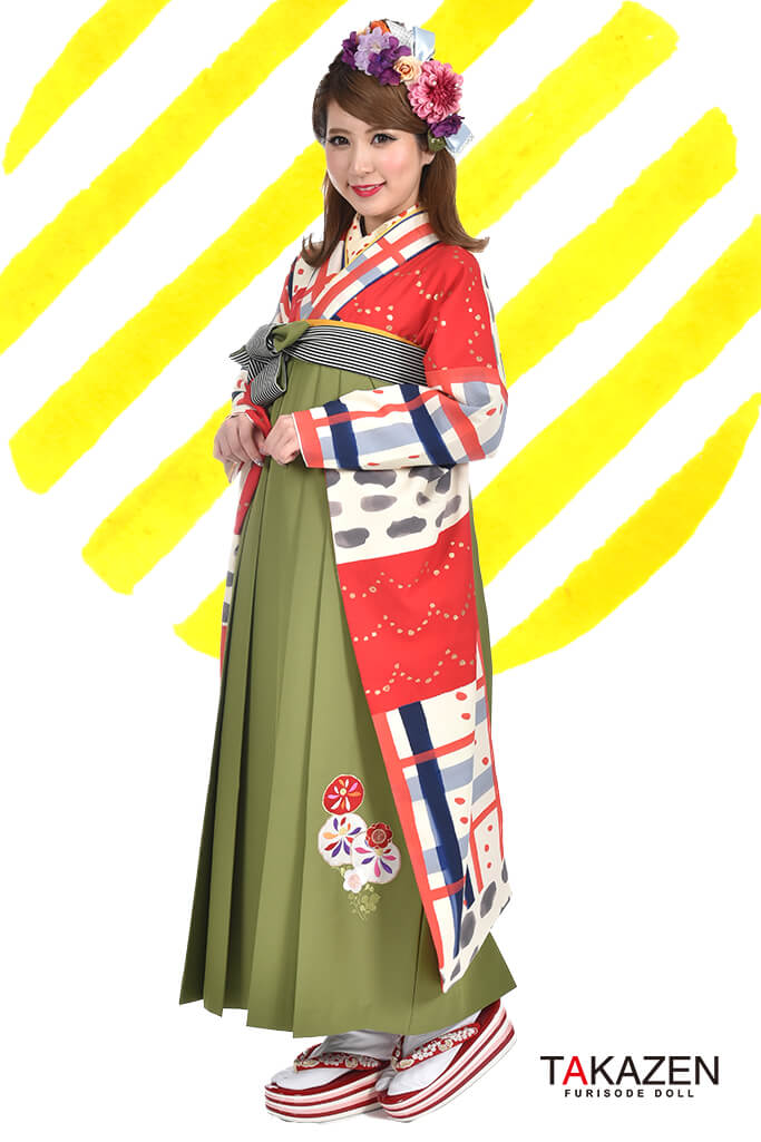 レトロモダン　クリーム/朱色　個性的袴ネットレンタル　ツモリチサト　RY038