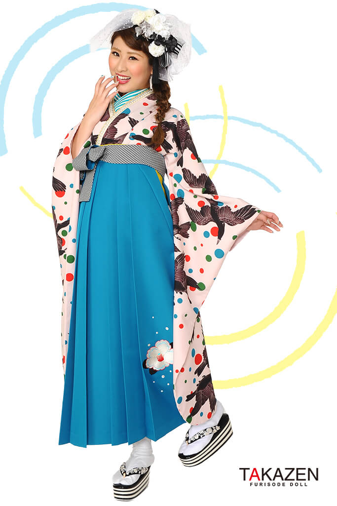 レトロ　オフホワイト　オシャレ　人気　被らな　 目立つ柄　個性的袴ネットレンタル　RY043