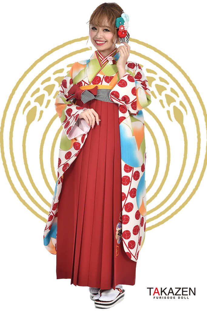 レトロモダン　白/赤/ブルー　個性的袴ネットレンタル　可愛い　目立つ　RY048