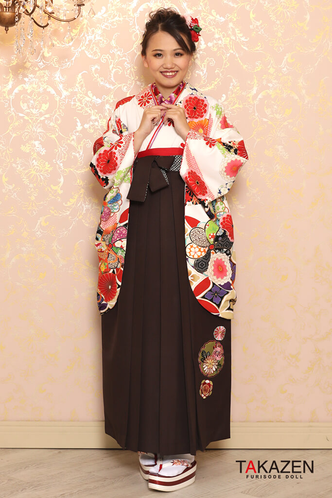 王道古典　白/赤/エンジ　古典柄　華やか袴ネットレンタル　おしとやか　K32025