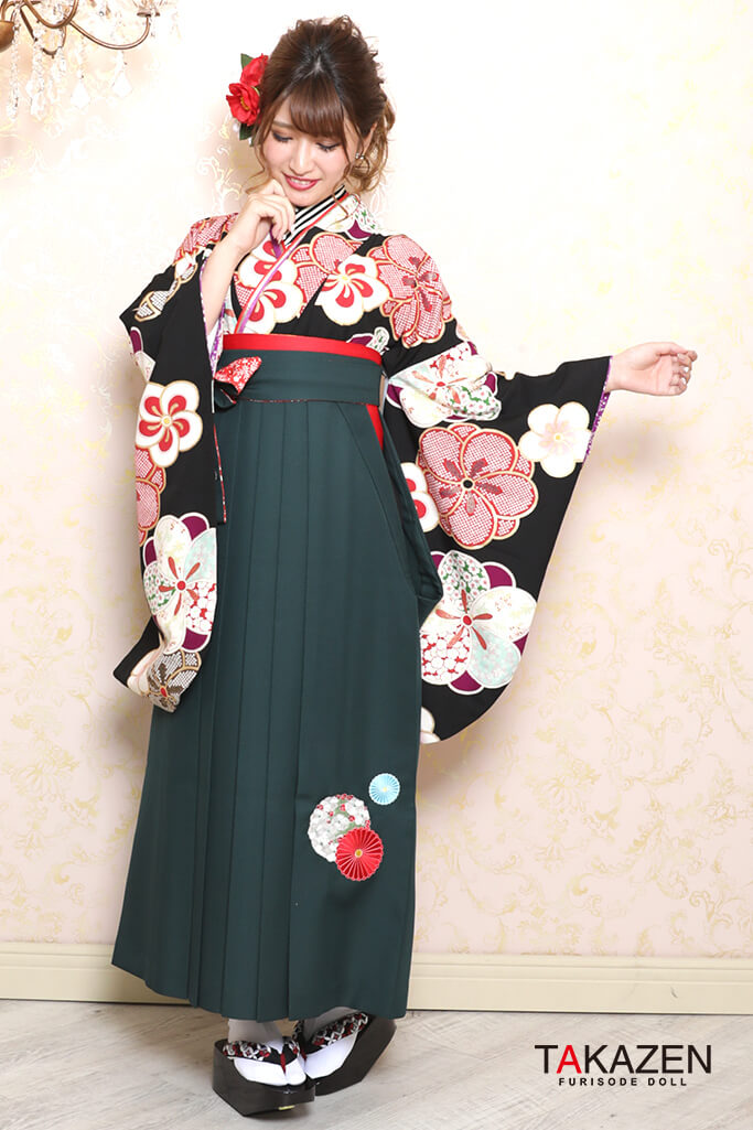 正統派古典　黒/白/エンジ　梅柄　大人っぽい　定番　人気　清楚袴ネットレンタル　　K32029