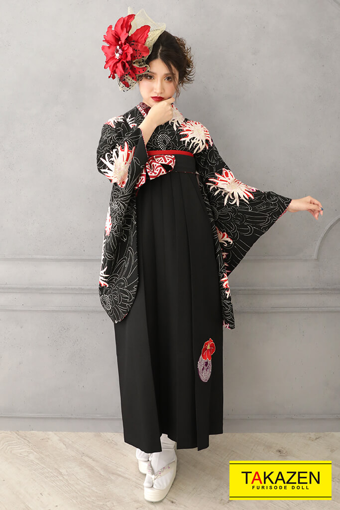 モード系　黒/白/赤　乱菊柄　派手　渋い　袴ネットレンタル　かっこいい　R32015
