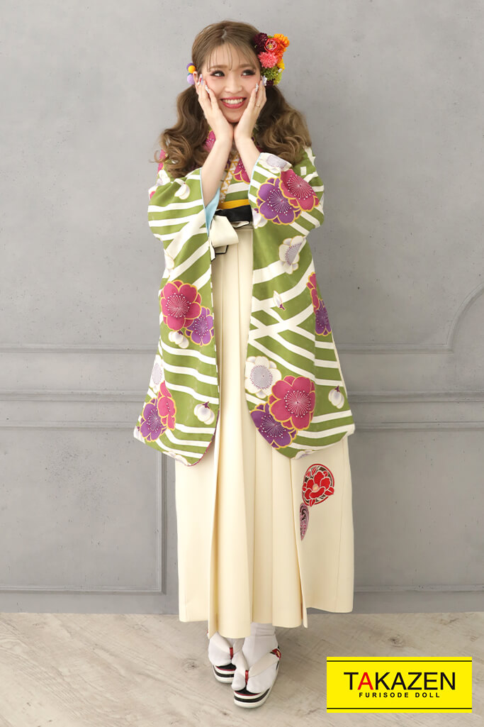 正統派古典　ピンク/グリーン(黄緑)　水門柄/桜柄　今田美桜袴ネットレンタルかわいい　K21008