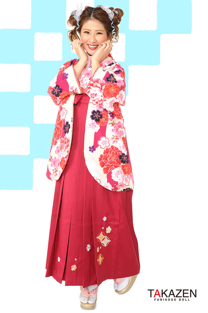 キュートガーリー　赤/白/黒/ピンク　バラ柄　かわいい　おしゃれ袴ネットレンタル　派手　可愛い　RY109