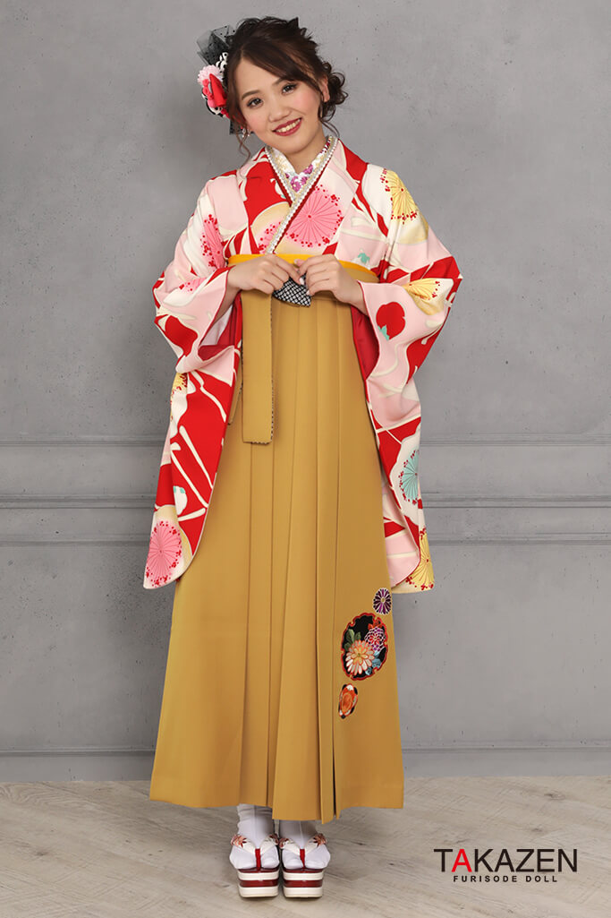 アンティークレトロ　白/赤/ピンク　梅柄　個性派袴ネットレンタル　可愛い　R31033