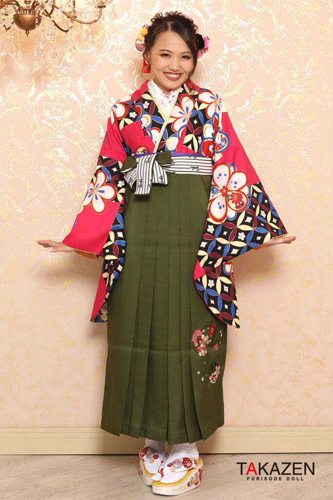 個性派レトロ　黒/紫/ピンク　ビビットカラー　派手　可愛い袴ネットレンタル　R32031