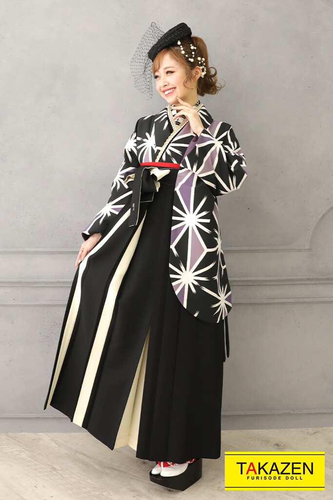 清楚古典　黒/グレー/白　シンプル/麻の葉柄　上品袴ネットレンタル　大人っぽい　RY133