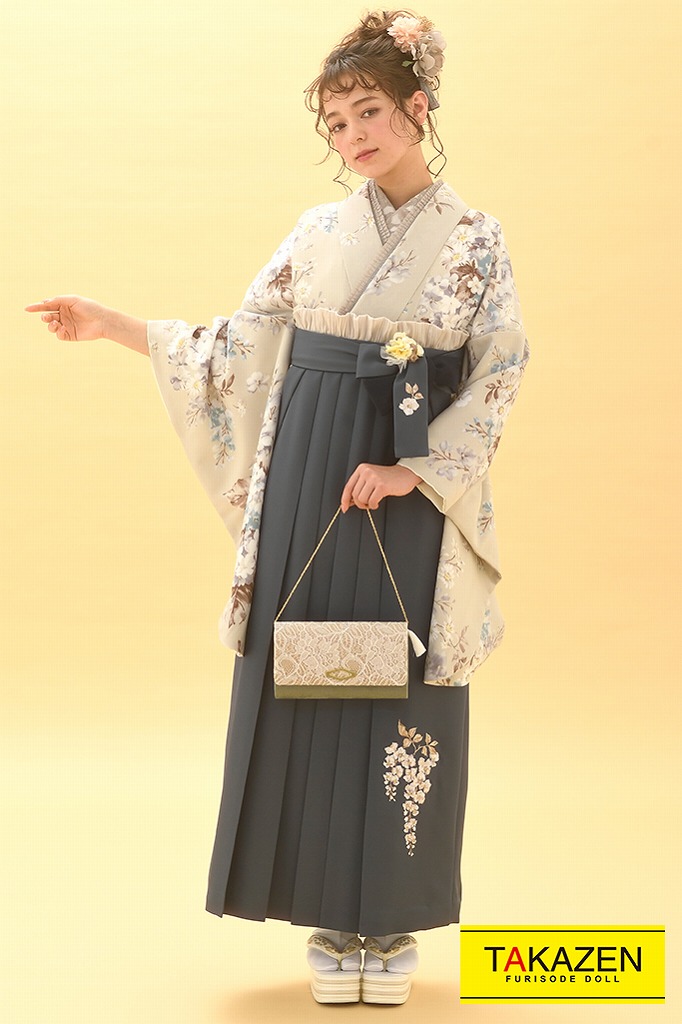 くすみカラーガーリー　くすみグレー/ダスティーカラー　ボタニカルフラワー　量産型　フリル小物コーデ　おしゃれ袴ネットレンタル　K23003