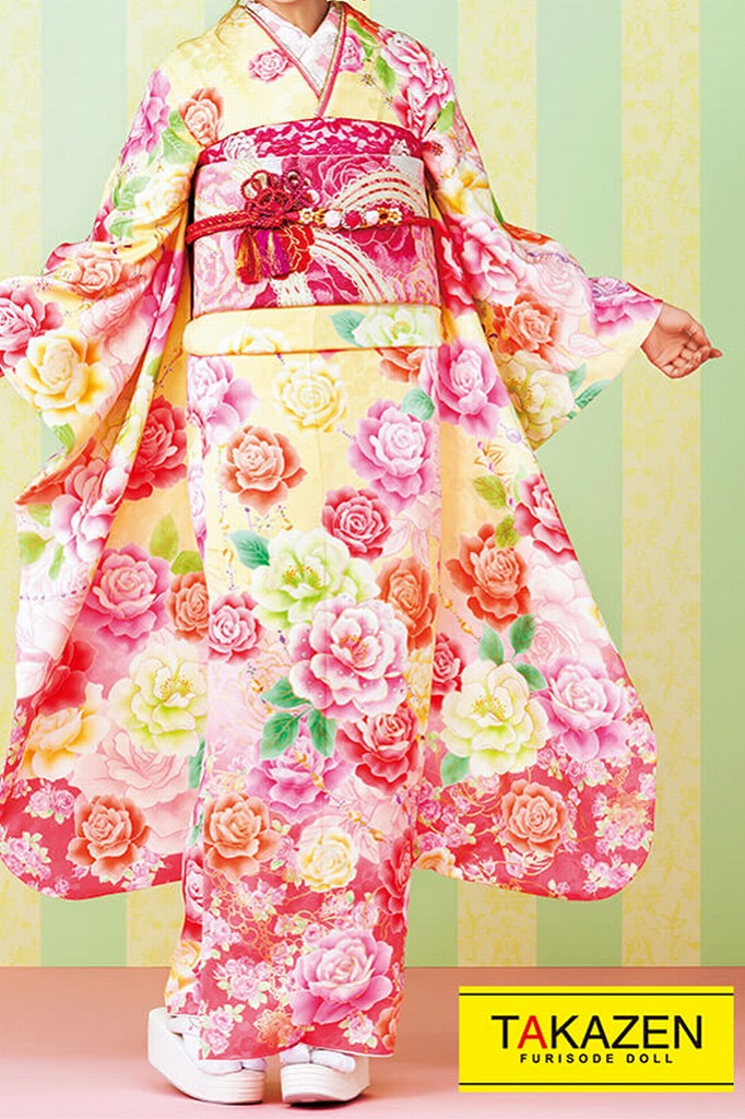 格安キュートガーリー　ピンク/黄色/オレンジ　ゆるふわ　かわいい　ギャル振袖ネットレンタル　ゆめかわいい　　32152