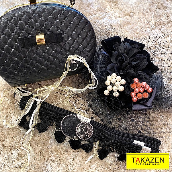 アンティーク調おしゃれ小物帯締めネットレンタル　タッセル付きボタン帯締め　黒/白