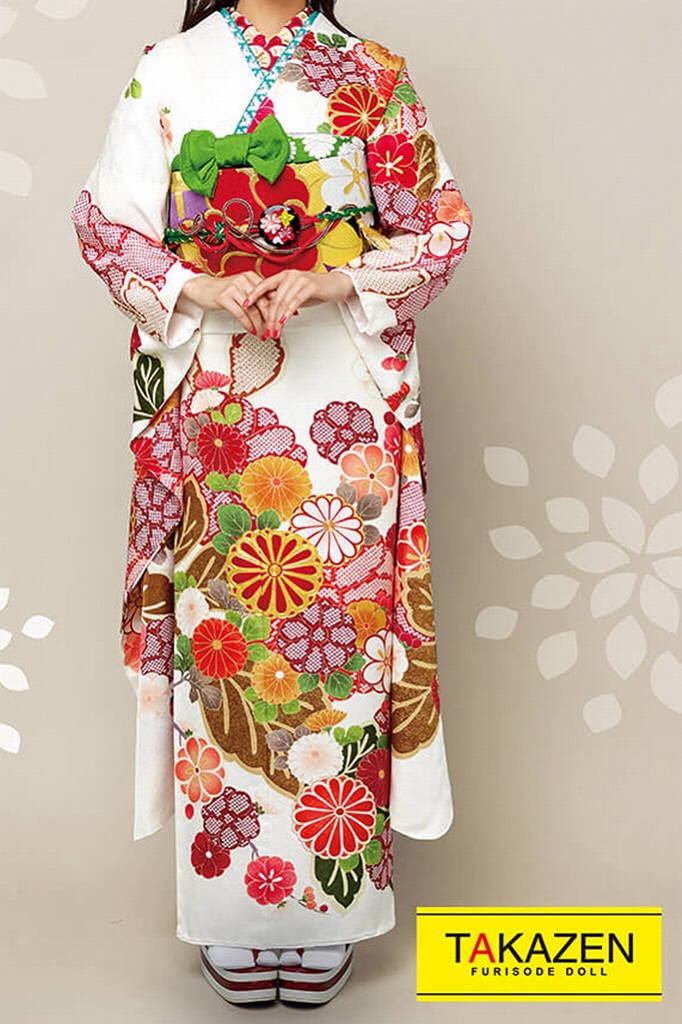 正統派古典　白/赤/クリーム　　菊柄/小花柄　上品　きれい　シンプル古典振袖ネットレンタル　白ベース　はんなり　21026