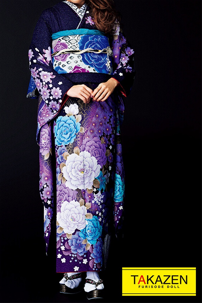 激安モード　紫/ブルー(青色)　薔薇柄　人気　派手　カッコイイ　お得な格安プラン　ギャル人気　目立つ振袖ネットレンタル　　#F0110