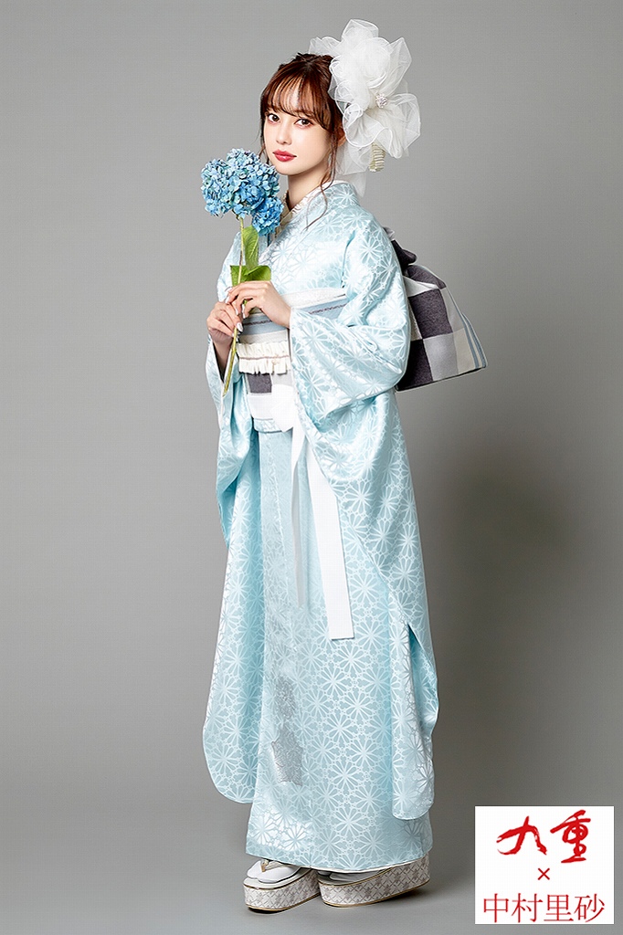 九重×中村里砂振袖ネットレンタル　水色(アイスブルー)　シンプル　　柄少なめ　おしゃれ　　トレンド　K657