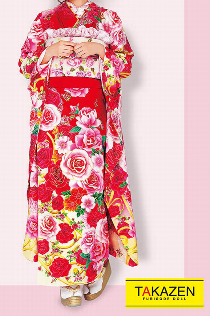 キュートガーリー　赤/クリーム　バラ柄　ゆめかわいい　かわいい系振袖ネットレンタル　ラブリー　量産型　32165