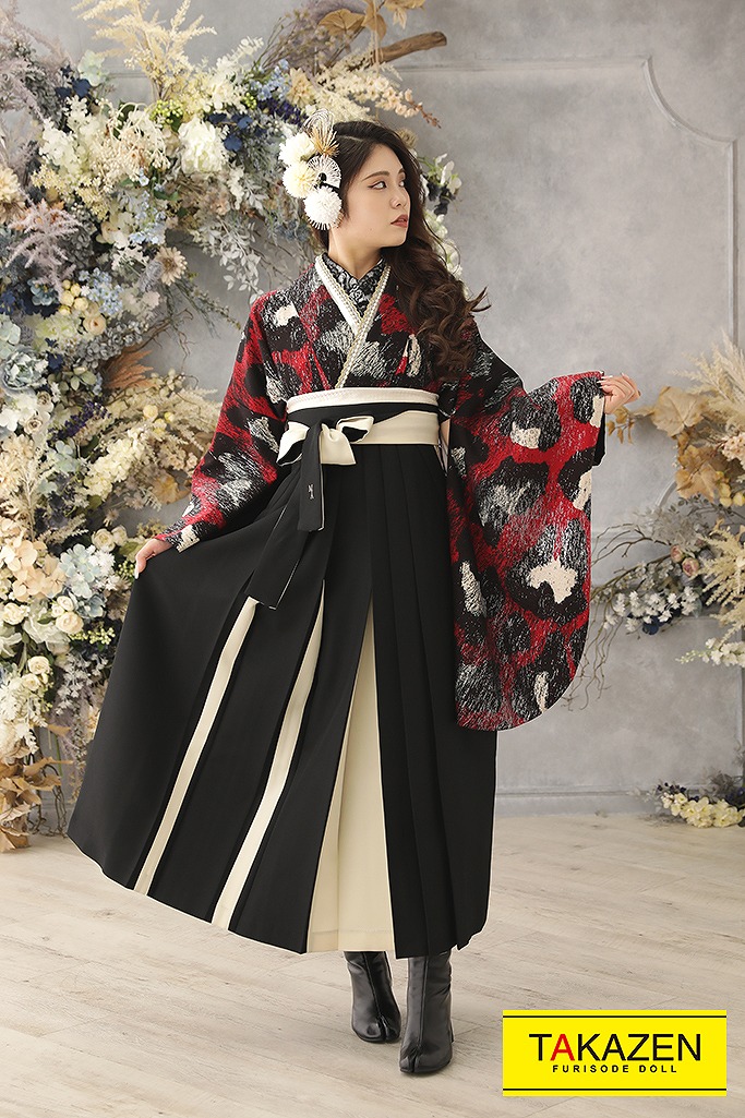 モード　赤/黒　個性的かっこいいヒョウ柄袴ネットレンタル(モダンアンテナ)　R22031