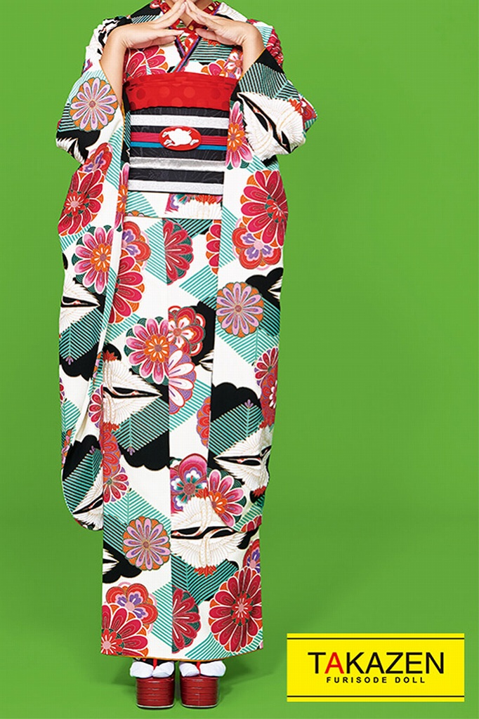 安い　大正ロマンレトロ　白/赤/黒　鶴柄　人気　個性的　おしゃれ振袖ネットレンタル　目立つ　アンティーク　　#F0002