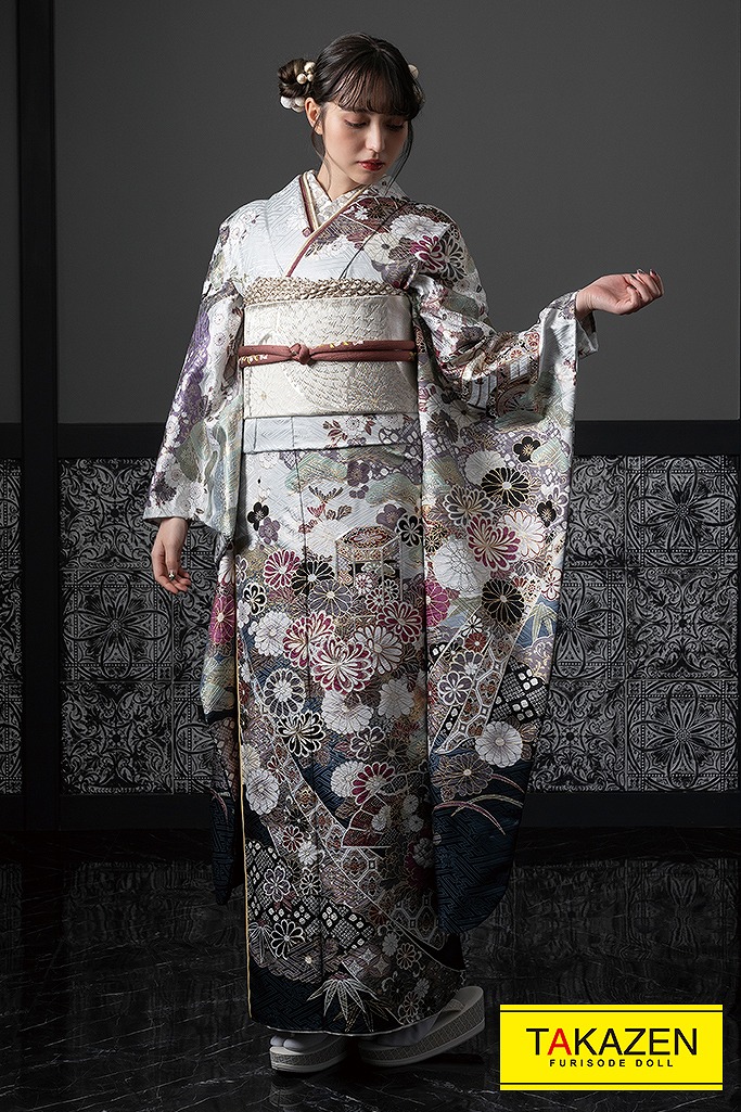 最高級古典　水色(ブルー)/くすみ系　菊柄　桂由美プレミアム　上品振袖ネットレンタル　大人っぽい　K547