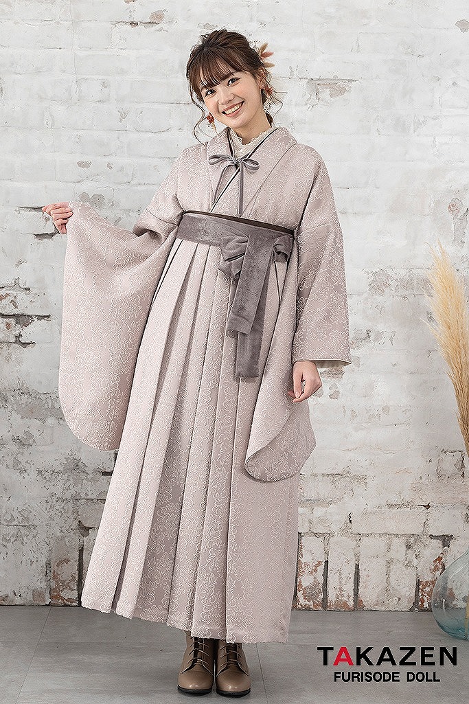 くすみカラーガーリー　ベビーピンク/くすみカラー　無地　シンプル　ブーツコーデ　リボンスタイル　ガーリー系袴ネットレンタル　K24030