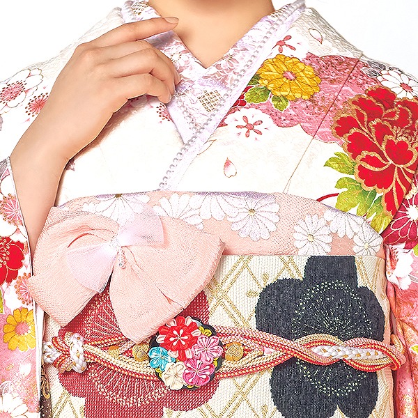 花柄古典/レトロ帯揚げネットレンタル　緑/ブルー/赤/紫/ピンク/黄(6種類)