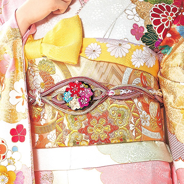 おしゃれ可愛いつまみ細工帯締めネットレンタル　華やか古典　白/クリーム