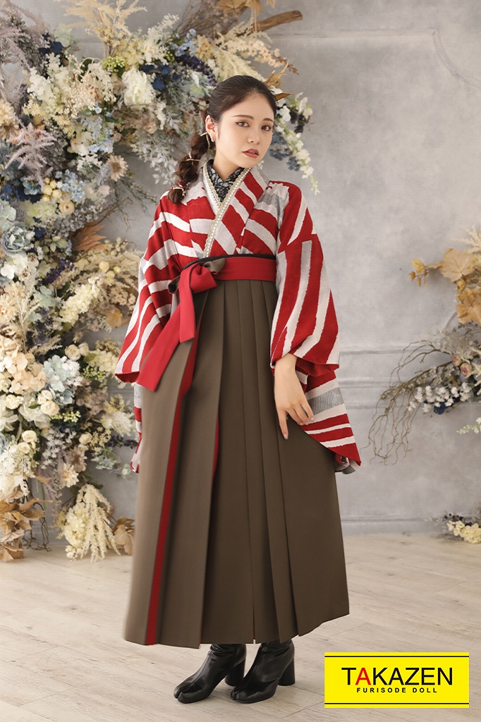 モード　赤/白/グレー　ゼブラ柄　光沢感　個性　最新　目立つ　かっこいい袴ネットレンタル　R22033