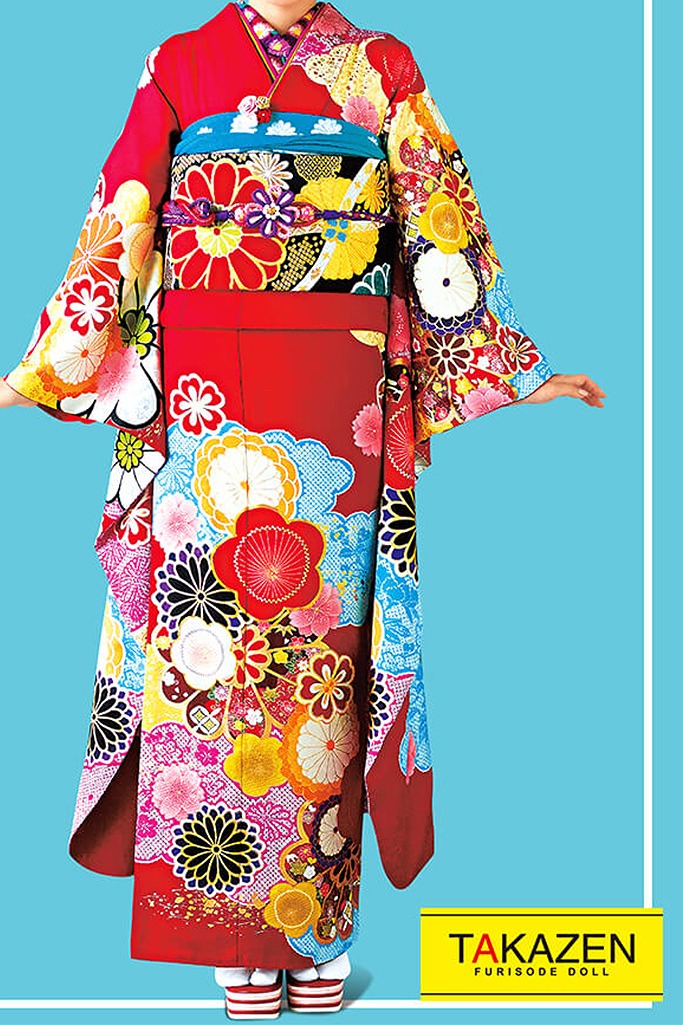 レトロポップ　　赤/黒　花柄/現代柄　個性派振袖ネットレンタル　おしゃれ　かわいい　32089