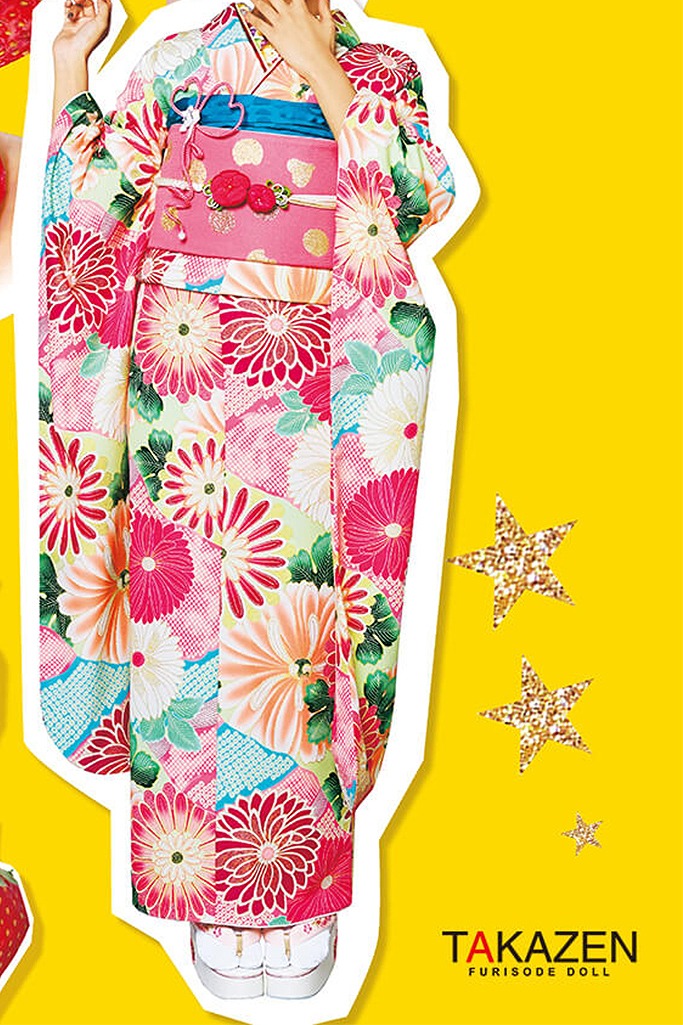 激安レトロ　ピンク/白　総柄　人気　個性的　ゆるふわ　レトロ振袖ネットレンタル　格安　かわいい　　32003