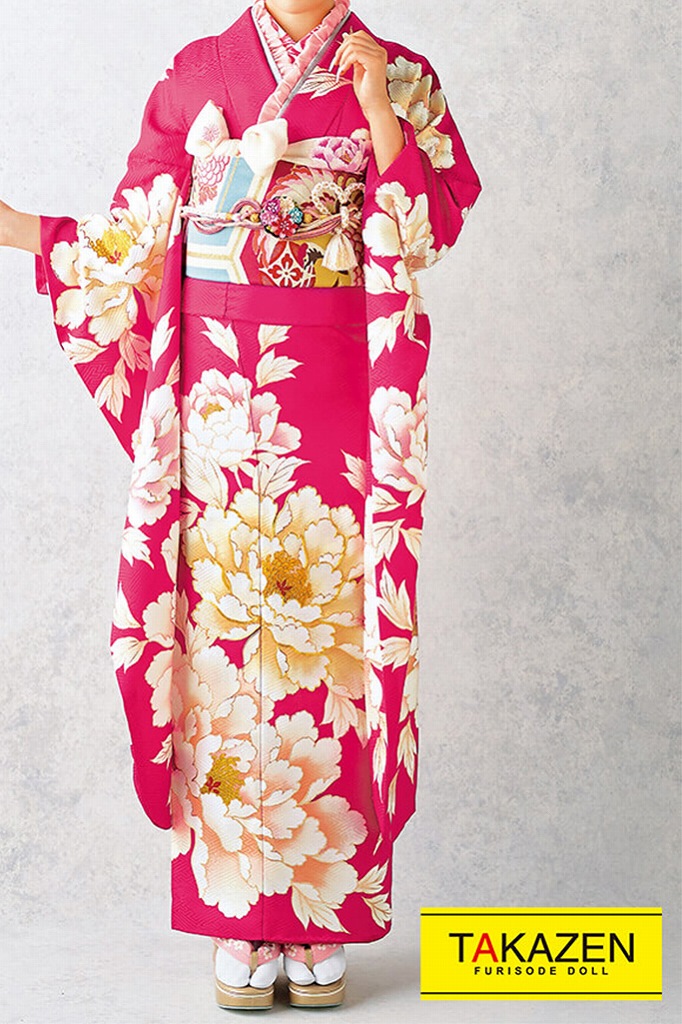 正統派古典　クリーム/ピンク/ショッキングピンク　牡丹柄/ワンポイント柄/大柄　目立つ　派手　かわいい振袖ネットレンタル　22014