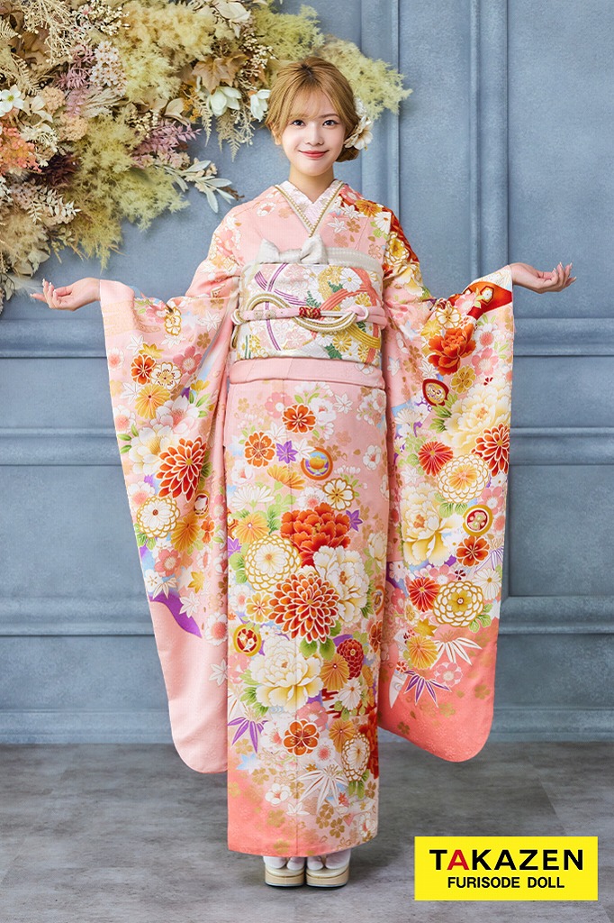 安い！正統派古典　ピンク　菊柄　かわいい　はんなり　上品　おしとやか　王道　清楚振袖ネットレンタル　32171