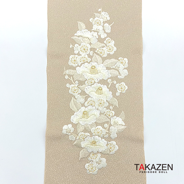 アンティーク調かわいい半襟通販(豪華椿柄刺繍)　くすみカラー/ベージュ/白