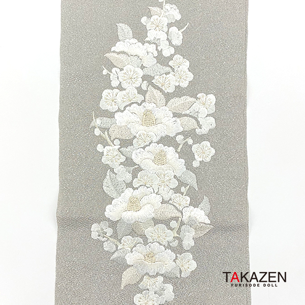 アンティーク調かわいい半襟通販(豪華椿柄刺繍)　くすみカラー/グレー/白