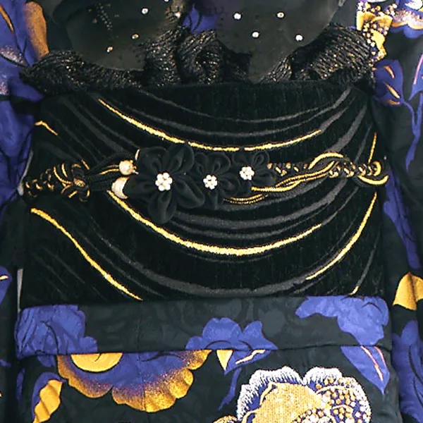 イマドキおしゃれ帯締めネットレンタル　シフォン花　パール　黒