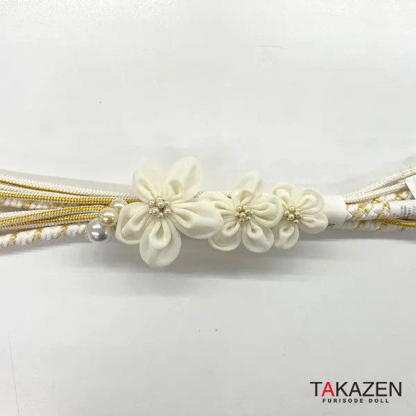 【成人式振袖/着物用/通販レンタル帯締め】イマドキおしゃれ帯締め　シフォン花　パール　白
