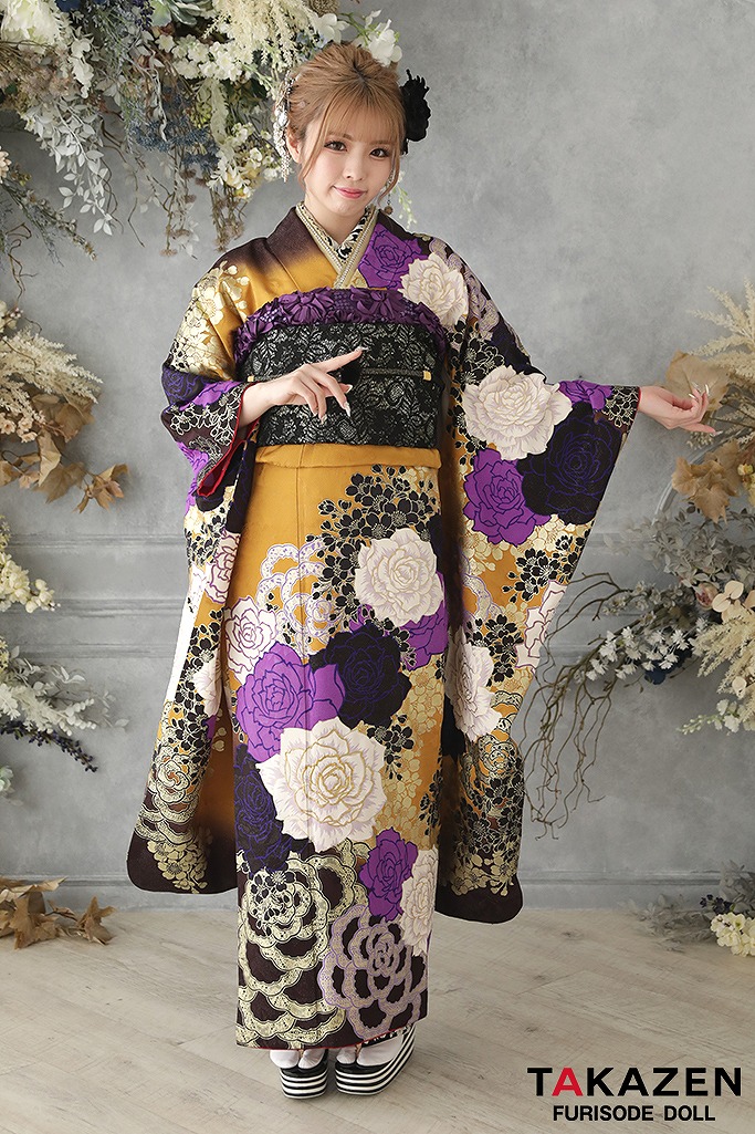 安い　ギャルモード　からし/紫/黒　薔薇大柄　MURUAブランド　派手　豪華　かっこいい　目立つ　ゆいちゃみ　31153