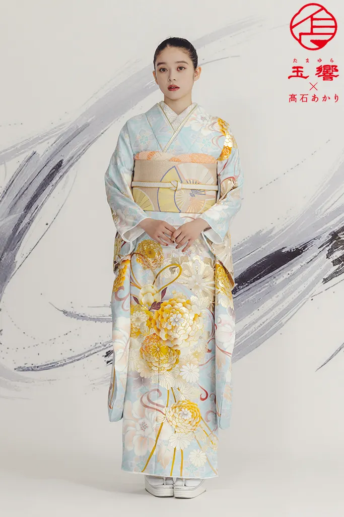 玉響×髙石あかりブランド振袖ネットレンタル　正統派古典　水色/淡い色　菊柄　きれいめ　儚げ　上品　はんなり　清楚　K1273