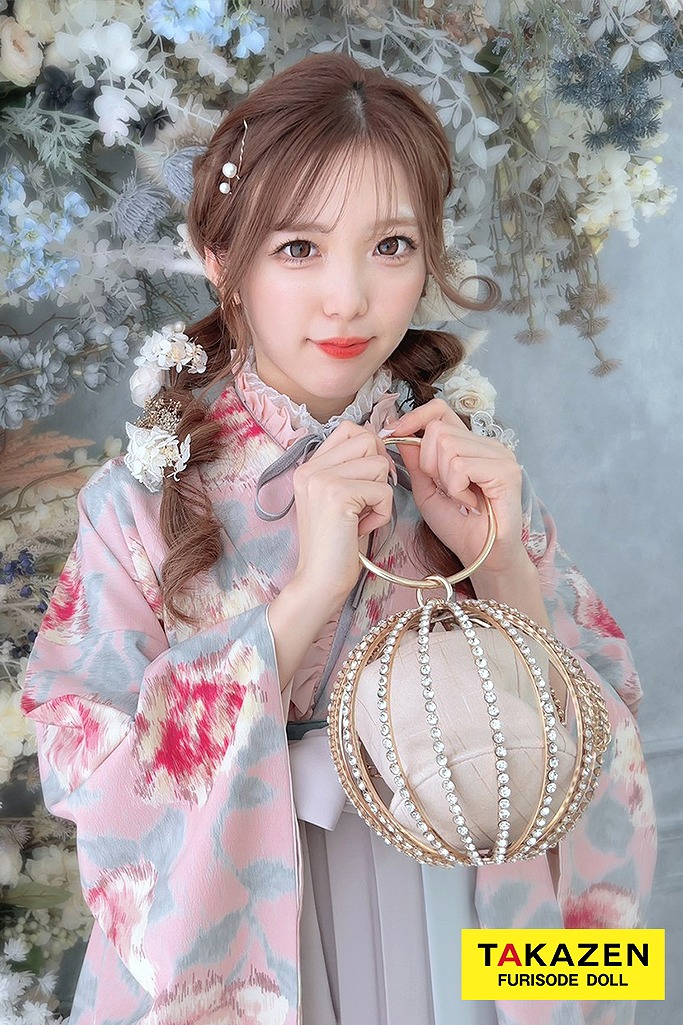 キュートガーリー　ピンク/グレー　バラ柄　ゆめかわいい　量産型　JILLSTUART袴ネットレンタル　ジルスチュアート　C30036