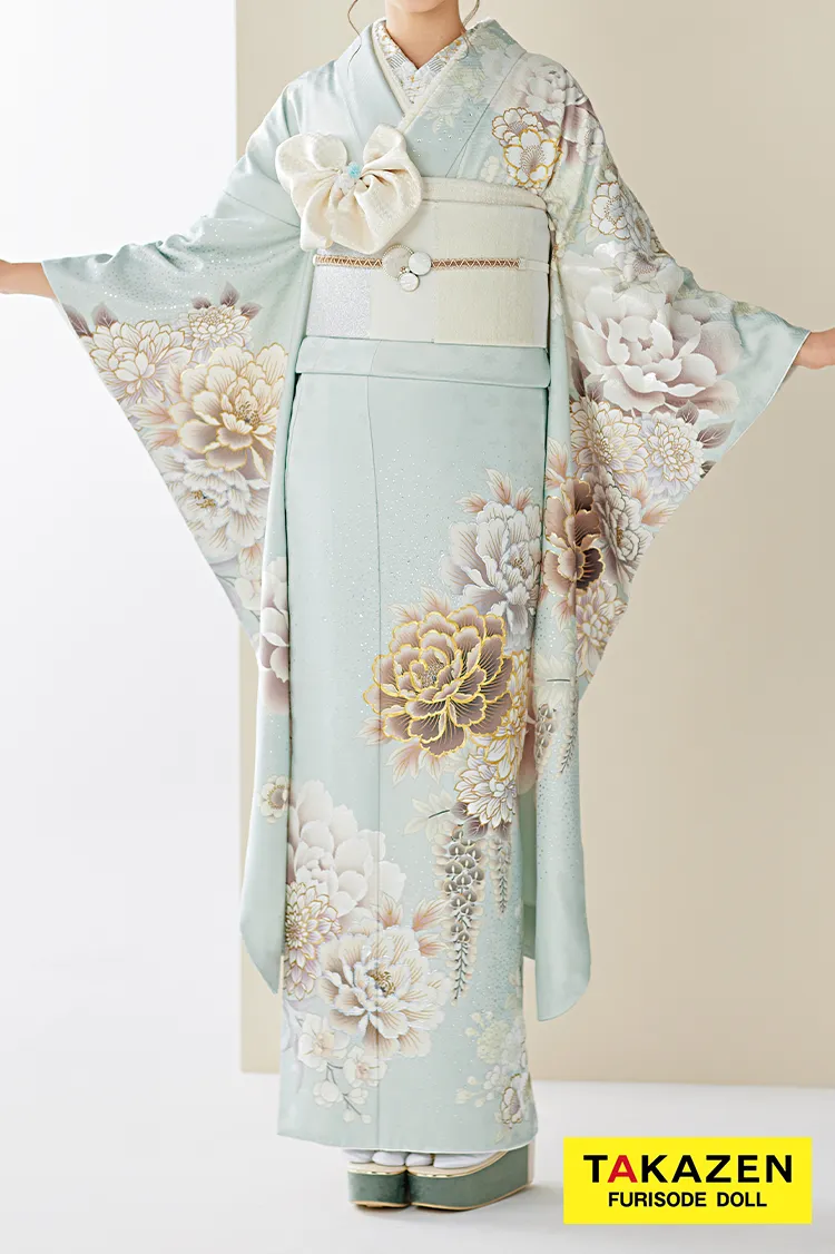 くすみカラー古典　くすみグリーン/ミントグリーン/水色　牡丹柄　かわいい　人気　假屋崎省吾デザイン　23004