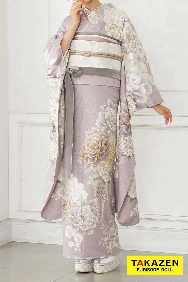 くすみカラー古典　薄い紫/淡色　牡丹柄　淡い色　　大人っぽい　エレガント　透明感のある　假屋崎省吾デザイン振袖　23029